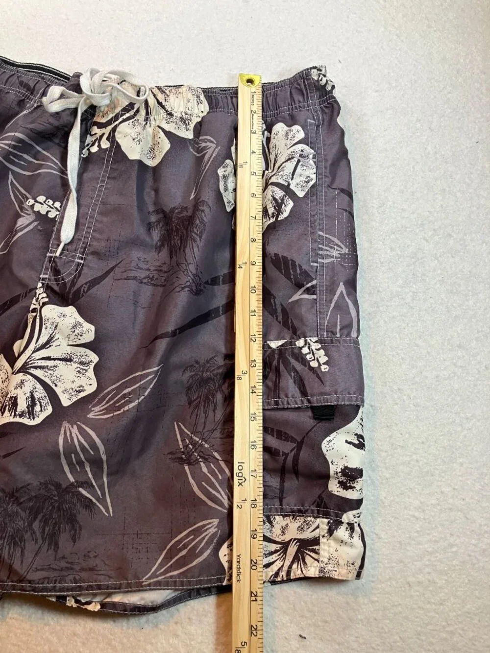Croft and Barrow Mens XL‎ Black Hibiscus Tropical Print Swim Trunks